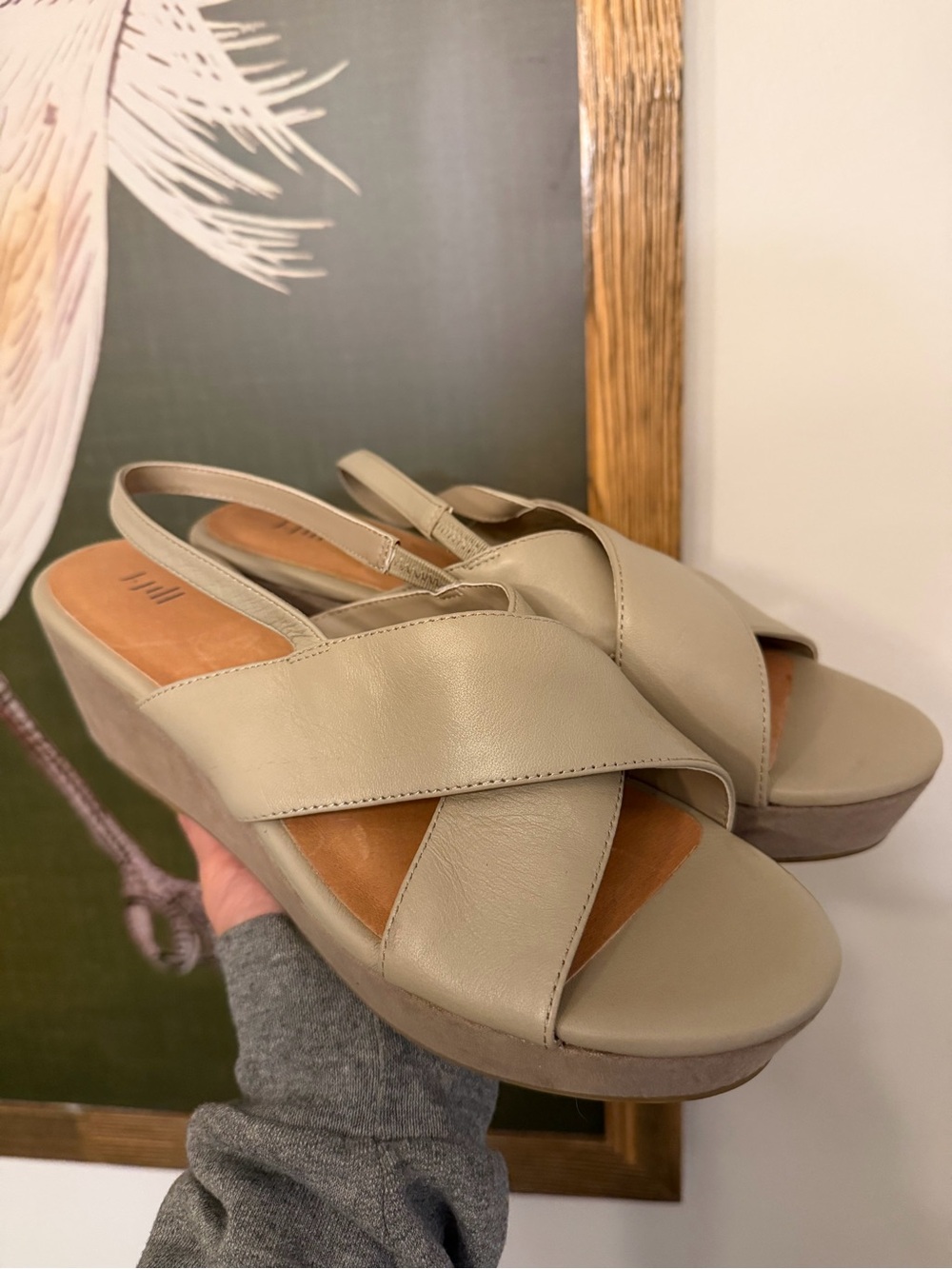 Women’s Beige Crisscross Slingback Wedge Sandals